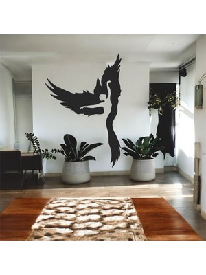 Renklime Lazer Kesim Metal Duvar Dekoru, Kanatlı Kadın Figürü 40 cm