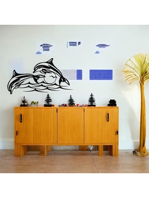 Renklime Lazer Kesim Metal Duvar Dekoru, Yunuslar 40 cm