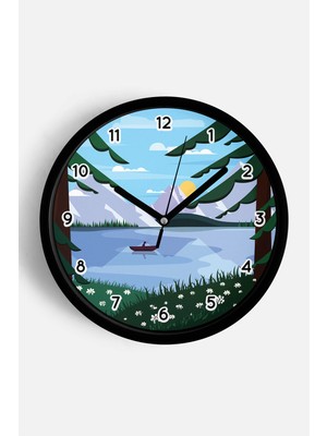 JHAAR Soyut - Bohem - Doğa - Deniz Manzaralı Modern Duvar Saati - 25CM - Önü Camlı Siyah Kasa