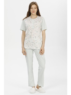 Pijadore 1206 Kadın Kısa Kol Çiçek Desen Pijama Takımı