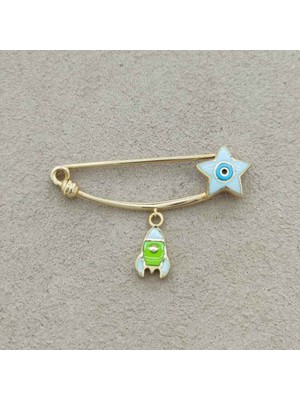 Yıldız Roket Figürlü Bebek Iğnesi Altın