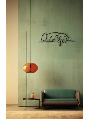 Renklime Lazer Kesim Metal Duvar Dekoru, Yatan Köpek 40 cm