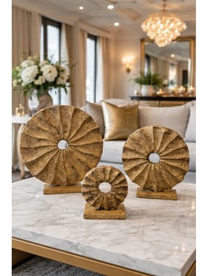 Dekoratif 3'lü Yuvarlak Lüks Set - Traverten