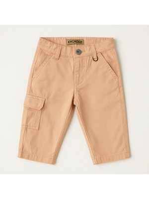 Magu Erkek Bebek Pamuklu Bej Kargo Cep Pantolon - Düğmeli Rahat Kalıp