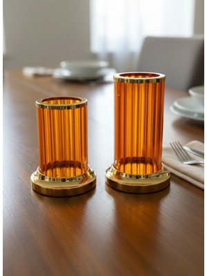 Elista Kristal Cam 2 Li Mumluk Turuncu Renk