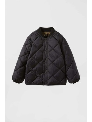 Magu Kız Çocuk Pamuklu Siyah Kapitone Mont - Ribanalı Yaka ve Manşet Detaylı