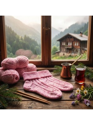 Robotel El Örmesi Pudra Pembe Yün Tuşeli Çorap