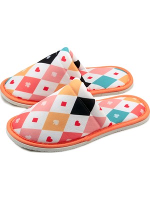 Chochili Unisex Yumuşak Tabanlı Beyaz Poker Desenli Ev Terlik Tekstil Malzeme ile Rahat Kullanım