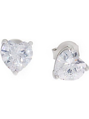 Kadın 7 mm Taşlı Kalp Model Gümüş Küpe