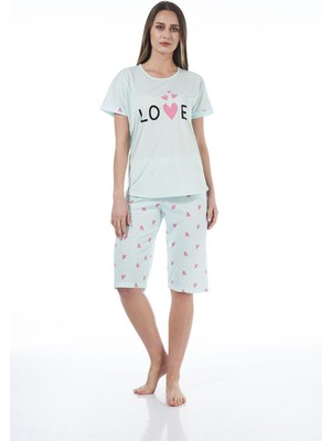 Estiva 22064 Kadın Kalpli Viskon Kısa Kollu Kaprili Pijama Takımı