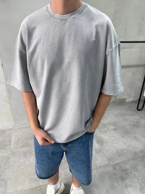 Difransel Jeans Erkek Yıkamalı Yuvarlak Yaka Oversize T-Shirt