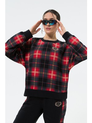 Nike Air Jordan Brooklyn Fleece Crew Losse Fit Sweatshirt Kadın Bol Kesim Şardonlu Sweatshirt Siyah-Kırmızı