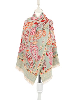 Bursa İpek Su Yeşil Marimo Desenli Kışlık Şal