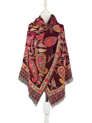Bursa İpek Bordo Marimo Desenli Kışlık Şal