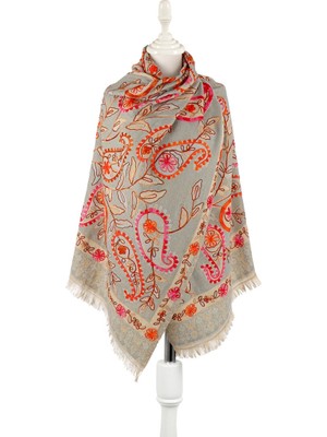 Bursa İpek Gri Marimo Desenli Kışlık Şal