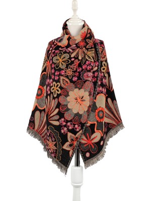 Bursa İpek Siyah Marimo Desenli Kışlık Şal