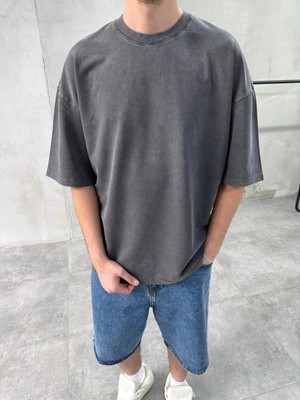 Difransel Jeans Erkek Yıkamalı Yuvarlak Yaka Oversize T-Shirt