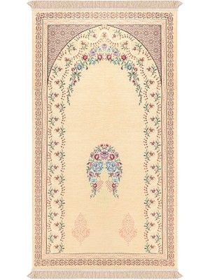 Bursa İpek Sarı Sarmaşık Desen Kabartmalı Özel Dokuma Seccade