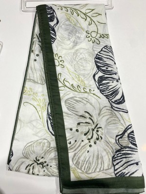 Nisa Çiçekli Şal Haki Beyaz