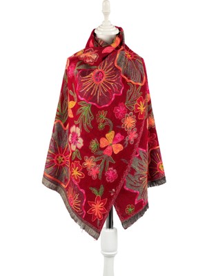 Bursa İpek Bordo Marimo Desenli Kışlık Şal