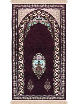 Bursa İpek Mürdüm Sarmaşık Desen Kabartmalı Özel Dokuma Seccade