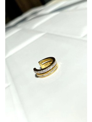 Spossy Silver Jewelry Baget Taşlı 2 Sıralı Kıkırdak Küpe