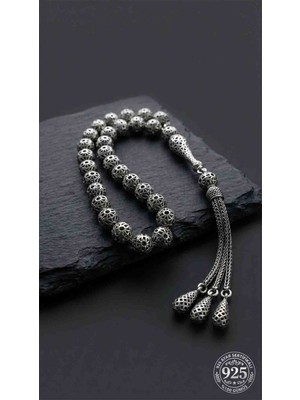 Roza Silver 925 Ayar Küre Kesim 3 Kamçılı Püskül Bilek Boy Füzyon Işlemeli Otantik Gümüş Tesbih