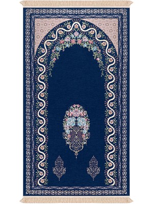 Bursa İpek Lacivert Sarmaşık Desen Kabartmalı Özel Dokuma Seccade