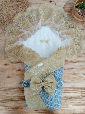 Epilons Yenidoğan Piramit Desenli Güpür Işlemeli Bebek Battaniyesi Kundak