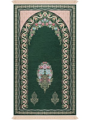 Bursa İpek Yeşil Sarmaşık Desen Kabartmalı Özel Dokuma Seccade