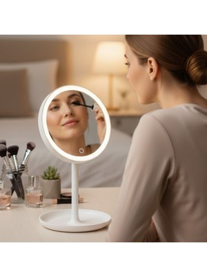 Sepetopia -Led Işıklı Yuvarlak Makyaj Aynası - Dokunmatik Ayarlanabilir Işık Tonlu, 360 Derece Döner Masaüstü Profesyonel Makyaj ve Cilt Bakım Aynası (5534)