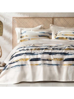 Yataş Çift Kişilik Pike Takımı Bej Pamuk Kumaşlı Modern Çizgi Desenli 3 Parça