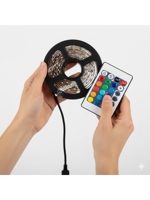 Sepetopia -2 Metre Kumandalı USB LED Şerit Işık - Renk Ayarlı Dekoratif Ortam ve Ambiyans Aydınlatması (5534)