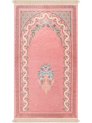 Bursa İpek Pembe Sarmaşık Desen Kabartmalı Özel Dokuma Seccade