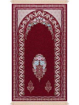 Bursa İpek Bordo Sarmaşık Desen Kabartmalı Özel Dokuma Seccade