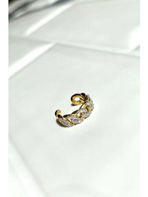 Spossy Silver Jewelry Örgü Zincir Kıkırdak Küpe