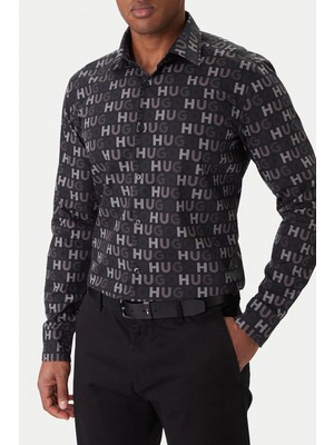 Hugo Tamamı Logolu % 100 Pamuk Uzun Kollu Gömlek Erkek Gömlek 50555775 001