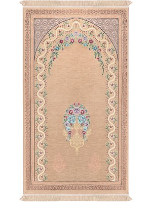 Bursa İpek Bej Sarmaşık Desen Kabartmalı Özel Dokuma Seccade