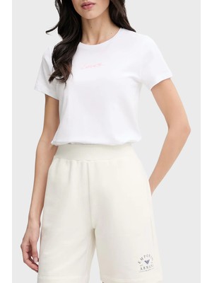 Emporio Armani Pamuklu Regular Fit Baskılı Bisiklet Yaka T Shirt Bayan T Shirt EW000408 AF19049 U0002