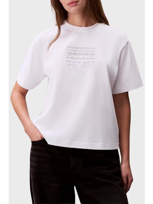 Calvin Klein Pamuklu Relaxed Fit Logolu Bisiklet Yaka T Shirt LV047F806GYAF Bayan T Shirt LV047F806G Yaf