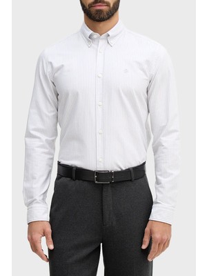 Boss Çizgili % 100 Pamuk Düğmeli Yaka Uzun Kollu Gömlek Erkek Gömlek 50556069 531