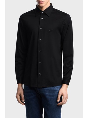 Emporio Armani Pamuk Karışım Slim Fit Logolu Uzun Kollu Gömlek Erkek Gömlek EM004604 AF10017 UC001