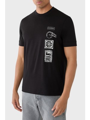 Emporio Armani % 100 Pamuk Regular Fit Bisiklet Yaka Baskılı T Shirt Erkek T Shirt EM004994 AF24470 UC001