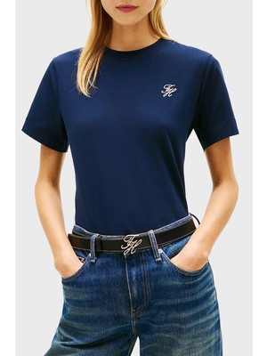 Tommy Hilfiger Logolu Pamuklu Regular Fit Bisiklet Yaka T Shirt Bayan T Shirt WW0WW48699 C1G