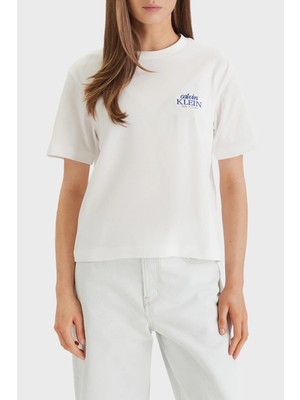 Calvin Klein Pamuklu Relaxed Fit Logolu Bisiklet Yaka  T Shirt LV047F801GYAF Bayan T Shirt LV047F801G Yaf