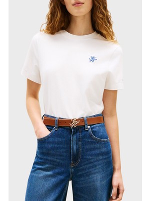 Tommy Hilfiger Logolu Pamuklu Regular Fit Bisiklet Yaka T Shirt Bayan T Shirt WW0WW48699 Ybl