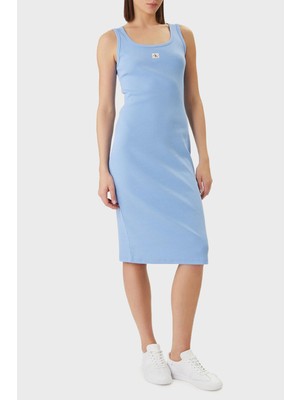 Calvin Klein Pamuklu Slim Fit Logolu Yuvarlak Yaka Midi Elbise LV047F257GC32 Bayan Elbise LV047F257G C32