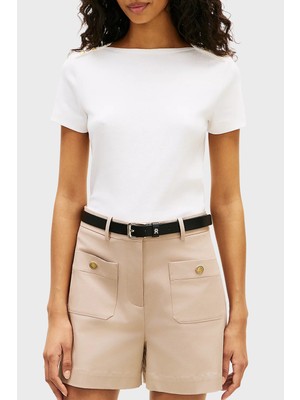 Tommy Hilfiger % 100 Pamuk Slim Fit Kayık Yaka T Shirt Bayan T Shirt WW0WW49250 Ybl