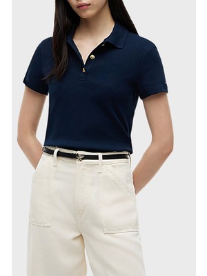 Tommy Hilfiger Pamuklu Slim Fit Düğmeli Polo Yaka T Shirt Bayan Polo Yaka T Shirt WW0WW49252 C1G
