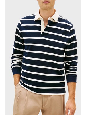 Tommy Hilfiger Çizgili Pamuklu Regular Fit Düğmeli Polo Yaka Sweat Erkek Polo Yaka Sweat MW0MW42613 0A4